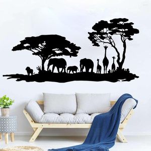 壁のステッカー大型アフリカンサバンナギラフゾウ象デカールティーンルームサファリ動物園ジャングルアニマルステッカープレイルームの装飾