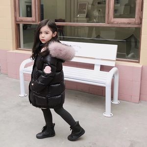 Baby Designer Clothes Down Coat Girls Jacket Tn The Long 2021 New Children's Western Style Thick Not Wash Waist Black Hair Collar Kids Clothing