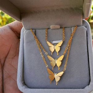 Colar de colar de pingente charme colar de borboleta para mulheres meninas aço inoxidável corrente de ouro borboletas pendentes jóias de gargantilha femme femme