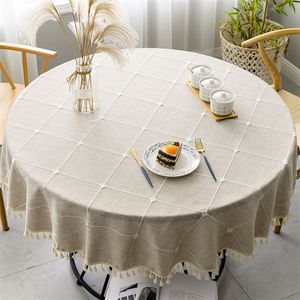 Table Cloth Plaid Cotton Linen Round Tablecloth Wedding el Banquet Cloth Table cover Indoor Dining Room Kitchen Outdoor Decoration 220921