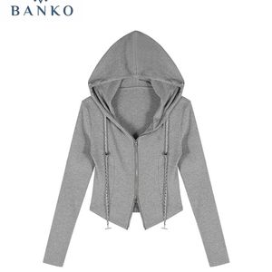 Womens Hoodies Sweatshirt Autumn Winter Drawstring Tie Up Hoodies Knitwear Sweatshirts Long Sleeve Irregular Clipping Zipper Design Knitted Sweater 220921