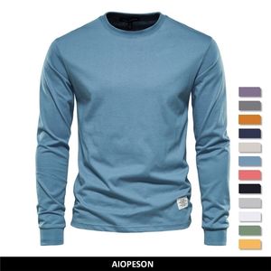 Camisetas Masculinas AIOPESON Cor Sólida Algodão Camiseta Masculina Casual O-pescoço Manga Longa Camiseta Masculina Primavera Outono Camiseta Básica de Alta Qualidade Masculino 220920