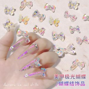 Nagelkunst-Dekorationen, 50 Stück, holografische Schmetterlings-/Schleifen-/Gänseblümchen-Blumen-Designs, Dekoration, 3D-Aurora-Bowknots für Maniküre-Zubehör, Werkzeugteil