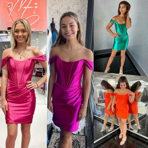 TEAL HOMECOMING DRESS 2023 Mittad Scoop Inbyggd korsett Prom Pageant Little Black Gown Formal Nye Cocktail Club Night Wedding Party Hoco Court Magenta Satin Orange