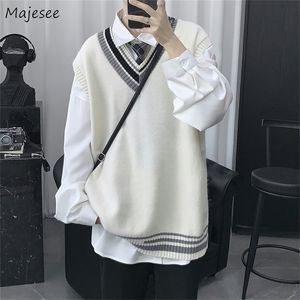 Men's Sweaters Oversize Sweater Vests Men Patchwork Preppy Style Couple Soft Knitwear Leisure Hipster Unisex Homme Sleeveless Jumpers All-match 220921