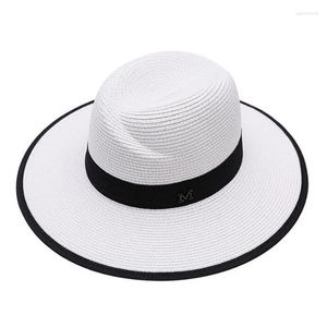 Breda randen hattar uv skydd Panama strand för kvinnor diskett halm sommarsol