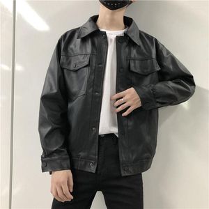 M￤ns p￤ls m￤n faux koreansk svart skinnjacka mode lapel motorcykeljackor herr streetwear l￶sa hip-hop bombplan m￤n m-2xl