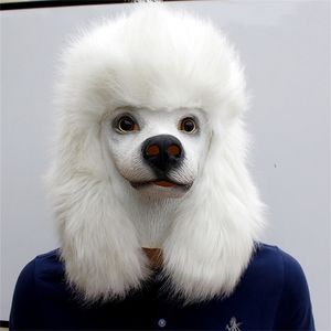 Máscaras de festa Samoye Poodle White Head Dog Adulto Animal Realista Latex Halloween Cosplay Props 220920