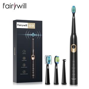 Tandborste Fairywill Electric Sonic D3 USB Laddar ES Vattentäta 3 penselheads 1 Interdental Brush Low Battery Indicator 220921