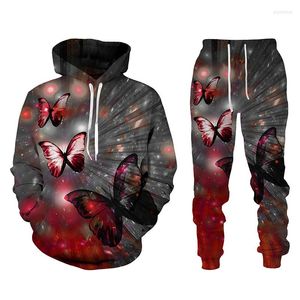 Men's Tracksuits Women's Two Piece Set 2022 3D Butterfly Print Hoodies Trousers Suit Female Leisure Sweat Plus Size Clothing For Women