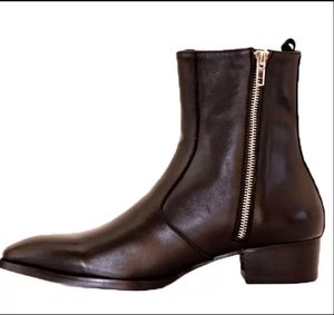 Botas de couro e inverno de Martin masculino Novo estilo de listagem British Fashion Trend Zipper apontado respir￡vel curto