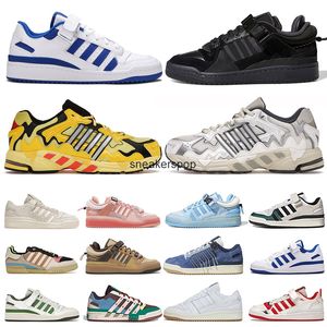 scarpe casual scarpe da ginnastica da uomo bad bunny x forum fibbia basse uomo donna sneakers sportive Core Black Patchwork White Cream Royal Blue outdoor