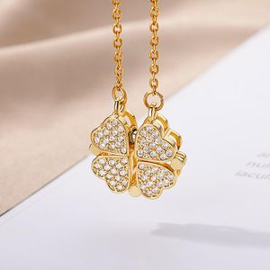 Pendant Necklaces Magnetic Four-leaf Clover Heart Necklace For Women Stainless Steel Long Chains Lucky Aesthetic Jewelry Collier