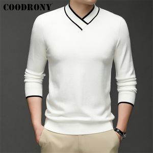 Herrtröjor Coodrony Brand Fashion Casual Men Knitwear Soft Warm Pullovers Spring Autumn Man Ankomster V-Neck Solid Color W1018 220920