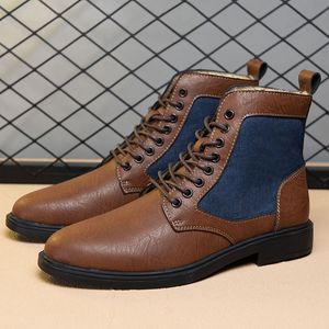 British Ankle Boots Men Shoes Fashion Classic PU ing Denim Round Toe Low Heel Lace Up Casual Street Outdoor Daily AD172
