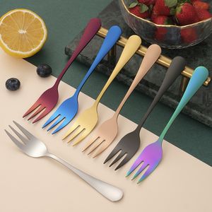 Gold arco -íris de aço inoxidável Forks em casa cozinha home kining talheres de sobremesas de falhas de frutas fruto conjunto para festas para festas para evento