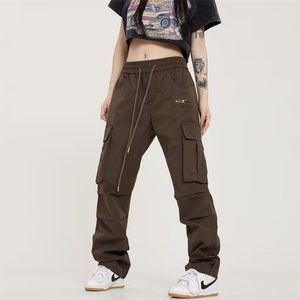 Spodnie damskie S American Pocket Spant High Street Vintage luźne proste spodnie duże brązowe swobodne spodnie Y2K Spodnie 220921