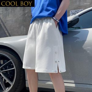 Men's Shorts J GIRLS Summer Men's Casual Side Button Split Loose Knee-length Jogging Short Pants Solid Drawstring White Khaki Bottoms