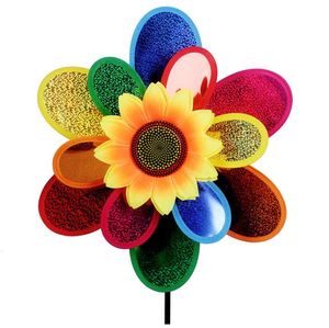 Garden Decorations Rainbow Pinwheels Sunflower Whirligig Wind Spinner Large Windmill Toys for Yard Lawn Art Decor Baby Kids Toy SN6791