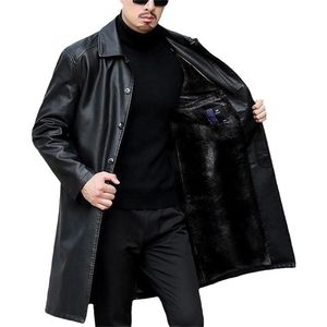 Jackets masculinos Trench Coats Men Leather Casaco Masculino X-Long Fashion Outerwear Jaqueta Masculina 220920