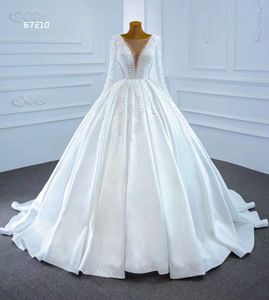 Abito da sposa di lusso abito da donna a maniche lunghe da sposa bianco perla impreziosito in raso SM67210