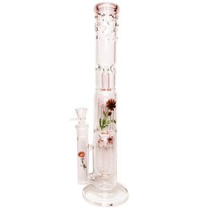 Ny unik design HOOFAH Big Pink 3D Flowers 16 Inche Glass Bongs and Water Pipe Tree Percolator Bong Ash Catcher For Smoking Joint 18mm Bowl