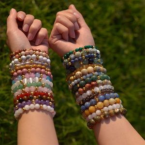 Moda Bracelete de fita de pedra natural com ouro de aço inoxidável de aço de aço de aço de ametha de cura pulseira de pedra jóias de pedra semi-preciosas para mulheres