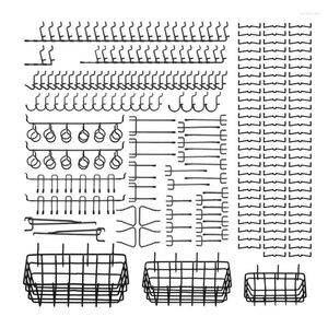 Krokar 211 datorer pegboard -sortiment med 3 korgar som organiserar verktyg garage lagringssystem f￶r k￶k hantverk rum svart
