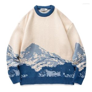 Herrtröjor Herrarna Harajuku Men Streetwear Snow Mountain Print Pullover Par Överdimensionerad japansk tröja Kvinnor Casual Pull