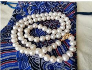 Collane a sospensione Bellissima collana perla bianca naturale da 8-9 mm Naturale 20 pollici 14K