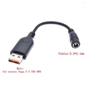 Cabos de computador 5,5 x 2,1 mm DC Adaptador de energia Plug Cable Female to USB Male Connector Cord para Lenovo Yoga 3 4 700 900 laptop