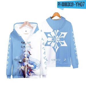 Jackets masculinos 3D Zipper Hoodie Genshin Impacto Cosplay Fantas