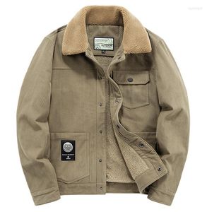 Men's Down Men's & Parkas Winter Bomber Jacket Men Warm Fleece Retro Corduroy Coats Fur Collar Autumn Casual Streetwear Windproof