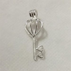 925 Silver Double Heart Love Key Locket Cage Sterling Silver Pearl Bead Pendant Fiting For DIY Fashion Armband Halsbandsmycken333L
