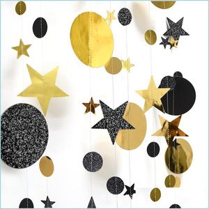 Dekoracja imprezy Halloween 4M DOT Paper Garland Gold Black Star okrągła okrągła Banner Baby Shower Birthday Wedd NerdsRopeBags500mg Dhiuz