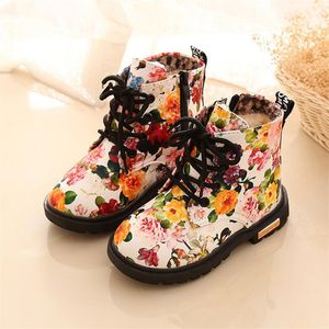 Boots Print Flowers Children Snow Autumn Winter Boys Girls shoes PU Leather Kids Ankle Zip Fashion boots 220921