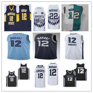 WSKT College bär Crestwood Knights High School 12 Ja Morant Basketball Jerseys Team Color Black White Green Navy Gul Split Murray State Race