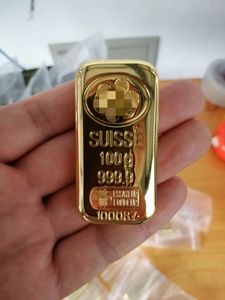 100gram 100g guldpläterad Bullion Gift Gold Bar Icke-magnetisk 24k färg Business Collection mer eller mindre 5grams vikttoleranser fanns