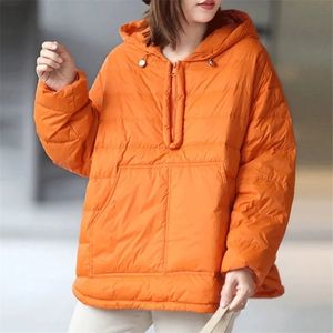 Womens Down Parkas Autumn Women Cotton Padded Hoodies Jacket with Pockets Solid Loose Lightweight Hooded Winter Jackets for Women Casual Outerwear 220921