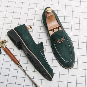 Men C94ca British Loafers Fashion Solid Color Faux Suede Round Head Metal Letter Buckle Business Casual Wedding Party Daily Wild