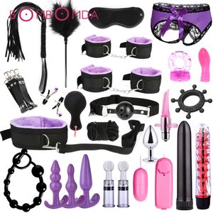 Beauty Items 26 PCS Adult sexy Toys For Women Handcuffs Nipple Clamp Whip Spanking Silicone Metal Anal Plug Butt Bdsm Vibrator Bondage Set