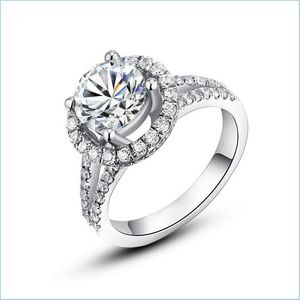 Pierścionki ślubne Yhamni Fashion Biżuter Pierścień ma S925 Stamp Real Sterling Sier Set CARAT CZ Diamond Wedding Rings for Women Dhoqz