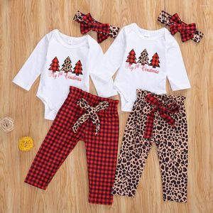 Наборы одежды 0-12 месяцев рожденные мальчики девочки для девочек рождественский костюм дерево пуловер и леопардовые брюки Christams наряды 3pcs