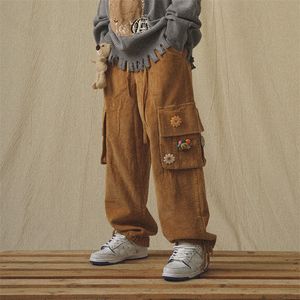 Men's Pants GODLIKEU Japanese Streetwear Corduroy Pants Male Vintage Brown Cargo Pockets Oversized Korean Wide Leg Hip Hop Trousers 220922