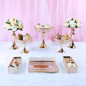 Bakeware Araçları 8pcs Altın ve Gümüş Ayna Cupcake Stand Crystal Metal Yaratıcı Ev Büyük Meyve Tabak Sepeti Set Kek Aracı