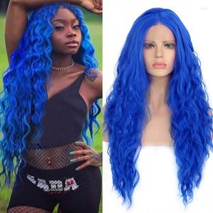 Charisma Long Water Wave Hair Synthetic Lace Front For Black Women Blue With Baby High Temperature Fiber