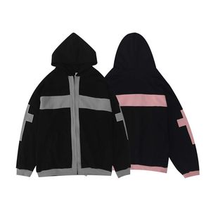 Vintage Men Hip Hop Hoodie Jacket Streetwear Embroidery Cross Color Block Patchwork Zip Hooded Sweatshirt Harajuku Casual Coats