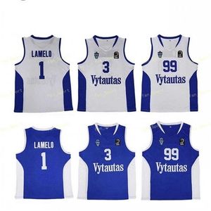 SJ Men Lithuania Prienu Vytautas Koszula do koszykówki Lamelo 1 Ball Jersey 3 Liangelo Mundliform 99 Lavar All Siched Good Team Blue White