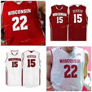 Sj NCAA College Wisconsin Badgers Basketball Jersey 4 Carter Higginbottom 12 Trevor Anderson 13 Tai Strickland Custom Stitched