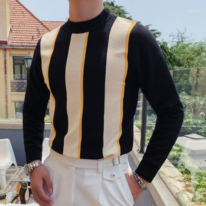 Мужские свитера мужской британский стиль контрастный цвет пуловер вязаный хрип-свитер водолаз